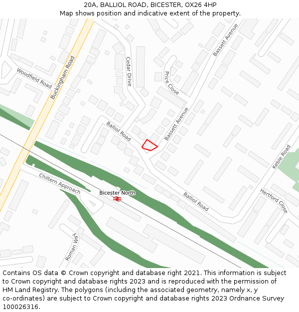 20A, BALLIOL ROAD, BICESTER, OX26 4HP: Location map and indicative extent of plot