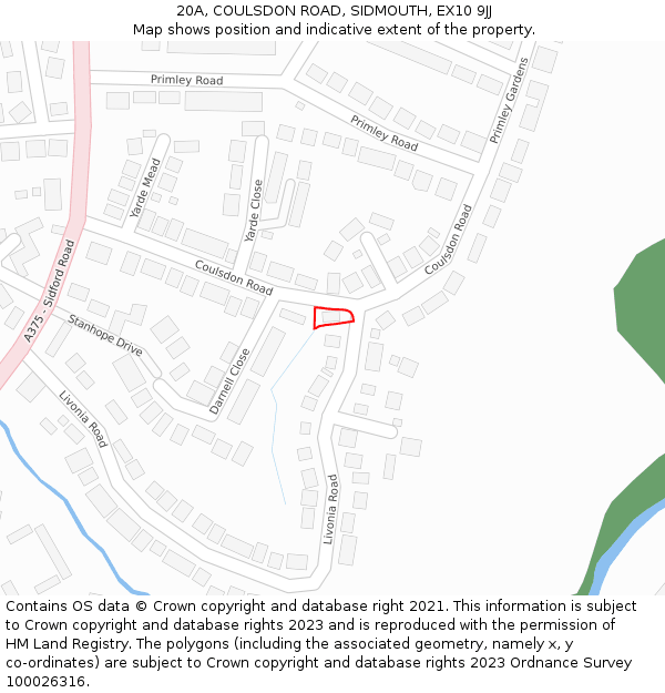 20A, COULSDON ROAD, SIDMOUTH, EX10 9JJ: Location map and indicative extent of plot