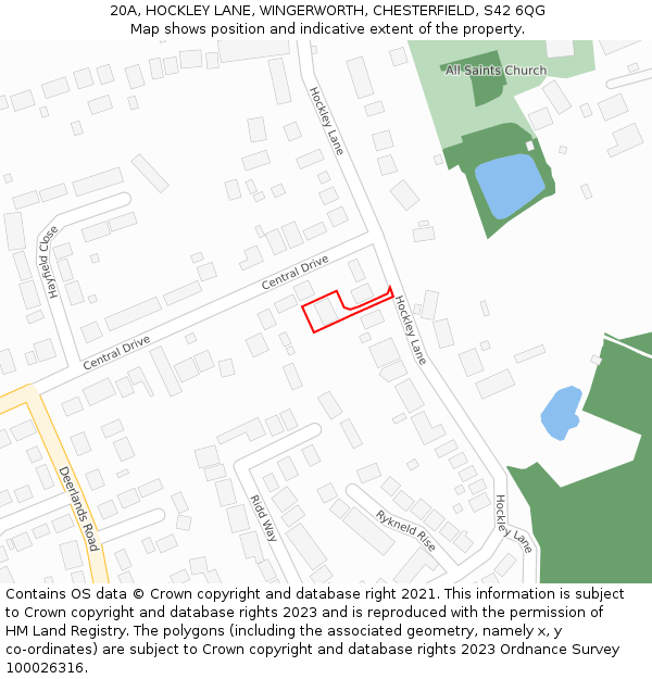 20A, HOCKLEY LANE, WINGERWORTH, CHESTERFIELD, S42 6QG: Location map and indicative extent of plot