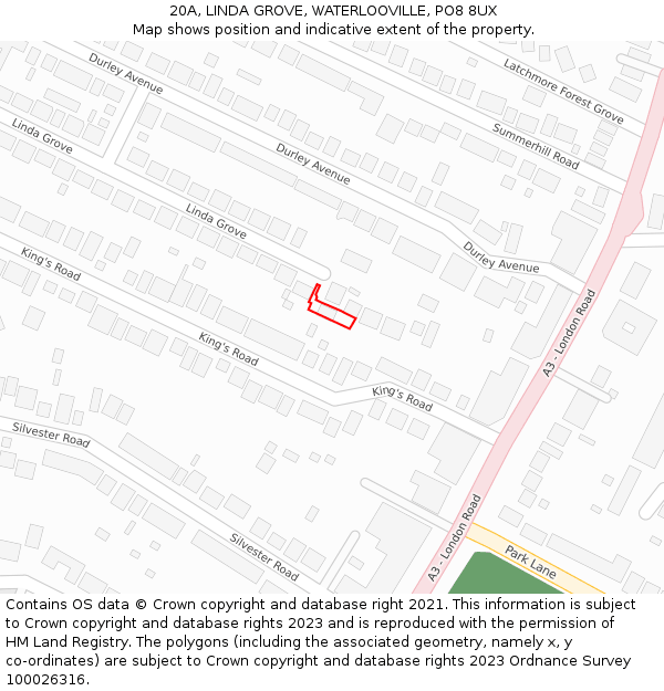 20A, LINDA GROVE, WATERLOOVILLE, PO8 8UX: Location map and indicative extent of plot