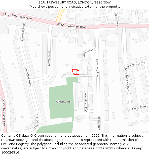 20A, TREWSBURY ROAD, LONDON, SE26 5DW: Location map and indicative extent of plot