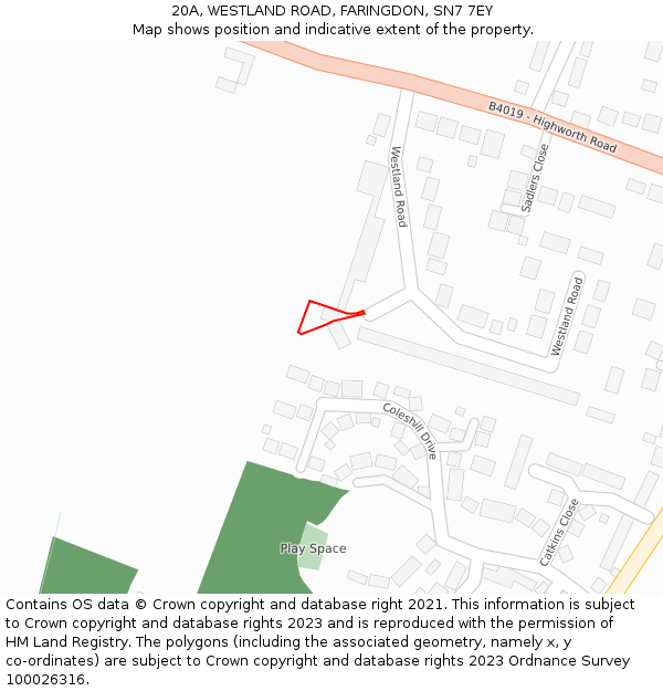 20A, WESTLAND ROAD, FARINGDON, SN7 7EY: Location map and indicative extent of plot