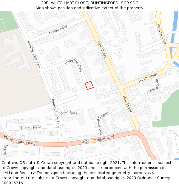 20B, WHITE HART CLOSE, BUNTINGFORD, SG9 9DG: Location map and indicative extent of plot