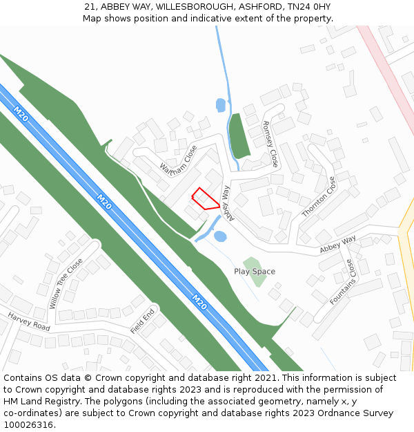 21, ABBEY WAY, WILLESBOROUGH, ASHFORD, TN24 0HY: Location map and indicative extent of plot