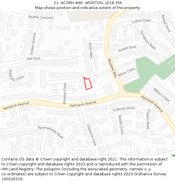 21, ACORN WAY, WIGSTON, LE18 3YA: Location map and indicative extent of plot