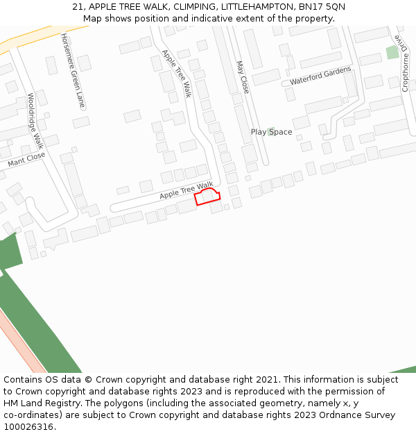 21, APPLE TREE WALK, CLIMPING, LITTLEHAMPTON, BN17 5QN: Location map and indicative extent of plot