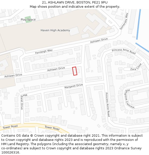 21, ASHLAWN DRIVE, BOSTON, PE21 9PU: Location map and indicative extent of plot