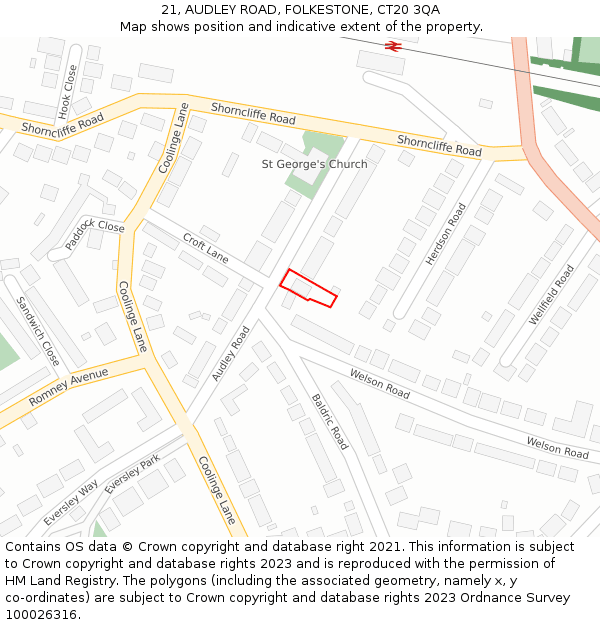 21, AUDLEY ROAD, FOLKESTONE, CT20 3QA: Location map and indicative extent of plot