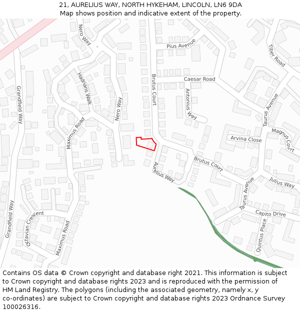 21, AURELIUS WAY, NORTH HYKEHAM, LINCOLN, LN6 9DA: Location map and indicative extent of plot