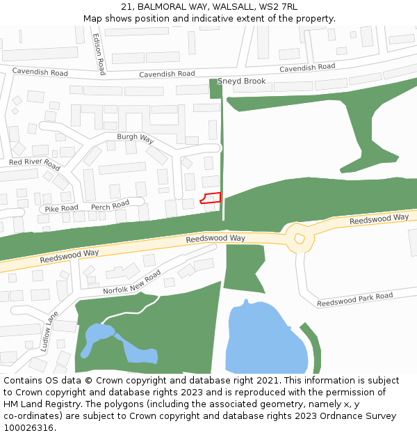 21, BALMORAL WAY, WALSALL, WS2 7RL: Location map and indicative extent of plot