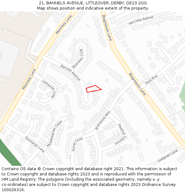 21, BANNELS AVENUE, LITTLEOVER, DERBY, DE23 2GG: Location map and indicative extent of plot