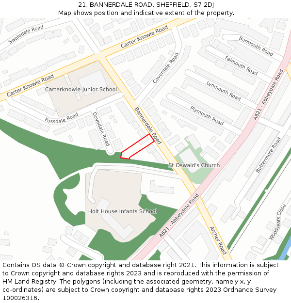 21, BANNERDALE ROAD, SHEFFIELD, S7 2DJ: Location map and indicative extent of plot