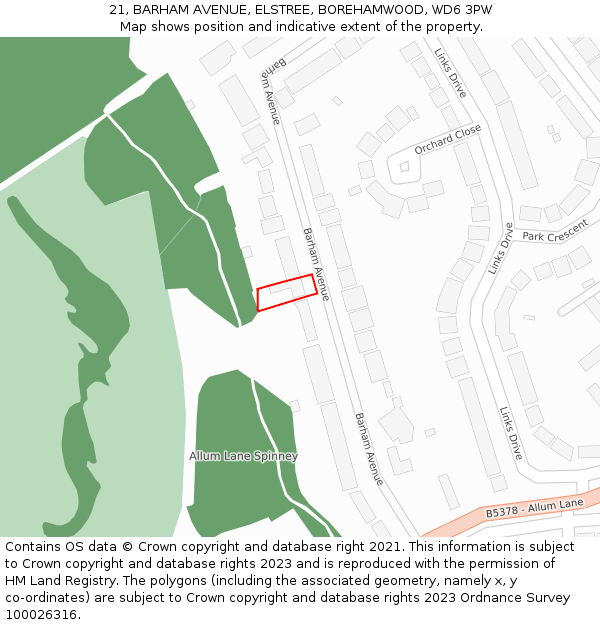 21, BARHAM AVENUE, ELSTREE, BOREHAMWOOD, WD6 3PW: Location map and indicative extent of plot