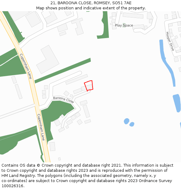 21, BAROONA CLOSE, ROMSEY, SO51 7AE: Location map and indicative extent of plot