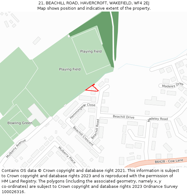 21, BEACHILL ROAD, HAVERCROFT, WAKEFIELD, WF4 2EJ: Location map and indicative extent of plot