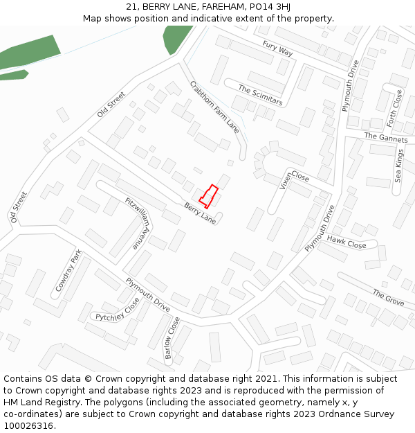 21, BERRY LANE, FAREHAM, PO14 3HJ: Location map and indicative extent of plot