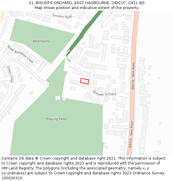 21, BISHOPS ORCHARD, EAST HAGBOURNE, DIDCOT, OX11 9JS: Location map and indicative extent of plot