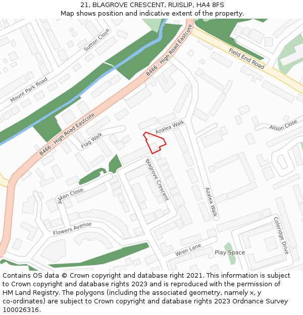 21, BLAGROVE CRESCENT, RUISLIP, HA4 8FS: Location map and indicative extent of plot