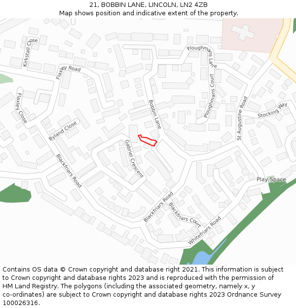 21, BOBBIN LANE, LINCOLN, LN2 4ZB: Location map and indicative extent of plot