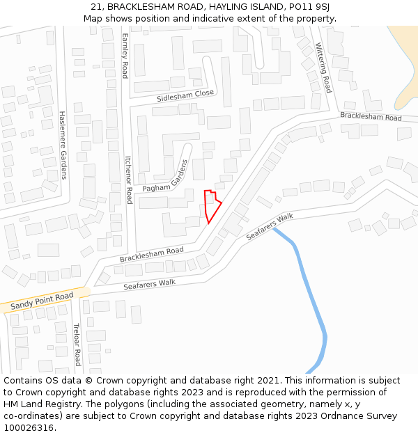 21, BRACKLESHAM ROAD, HAYLING ISLAND, PO11 9SJ: Location map and indicative extent of plot