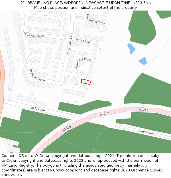 21, BRAMBLING PLACE, WIDEOPEN, NEWCASTLE UPON TYNE, NE13 6NN: Location map and indicative extent of plot