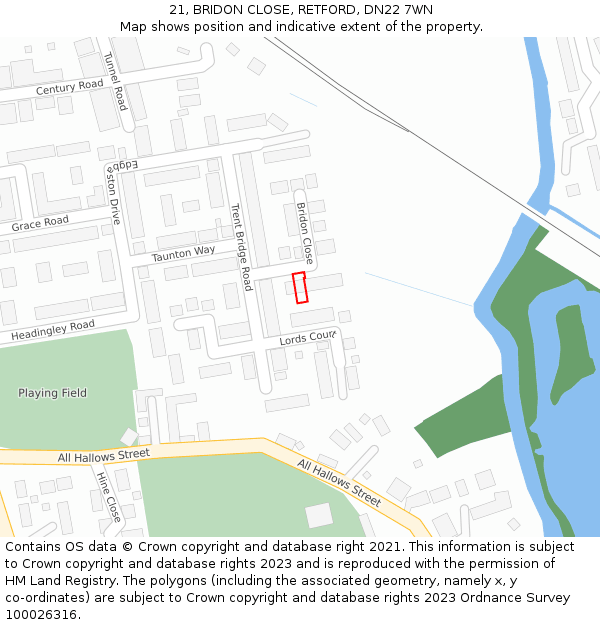 21, BRIDON CLOSE, RETFORD, DN22 7WN: Location map and indicative extent of plot