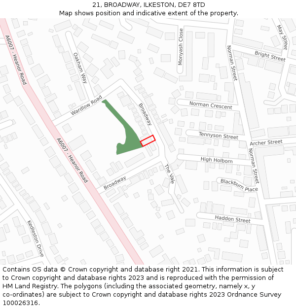 21, BROADWAY, ILKESTON, DE7 8TD: Location map and indicative extent of plot