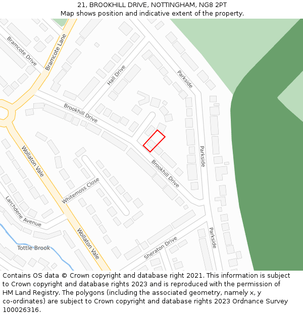 21, BROOKHILL DRIVE, NOTTINGHAM, NG8 2PT: Location map and indicative extent of plot