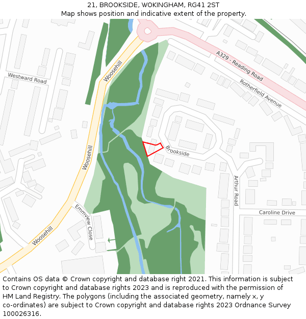 21, BROOKSIDE, WOKINGHAM, RG41 2ST: Location map and indicative extent of plot