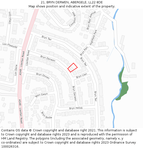 21, BRYN DERWEN, ABERGELE, LL22 8DE: Location map and indicative extent of plot