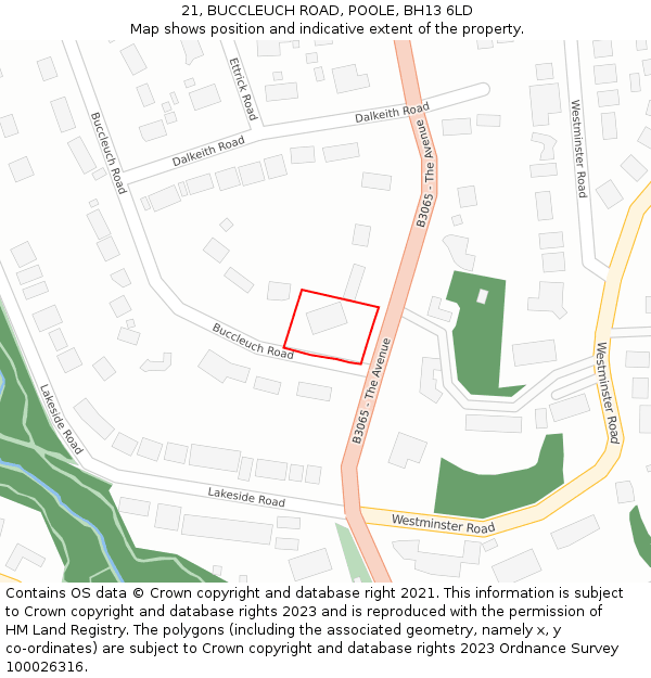 21, BUCCLEUCH ROAD, POOLE, BH13 6LD: Location map and indicative extent of plot