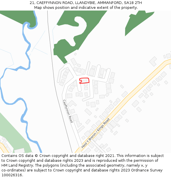 21, CAEFFYNNON ROAD, LLANDYBIE, AMMANFORD, SA18 2TH: Location map and indicative extent of plot