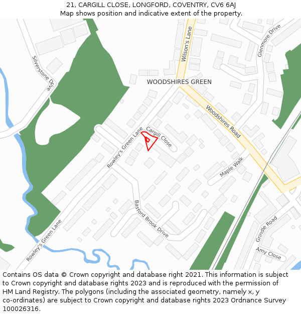 21, CARGILL CLOSE, LONGFORD, COVENTRY, CV6 6AJ: Location map and indicative extent of plot