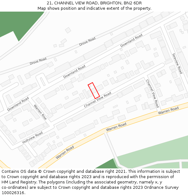 21, CHANNEL VIEW ROAD, BRIGHTON, BN2 6DR: Location map and indicative extent of plot