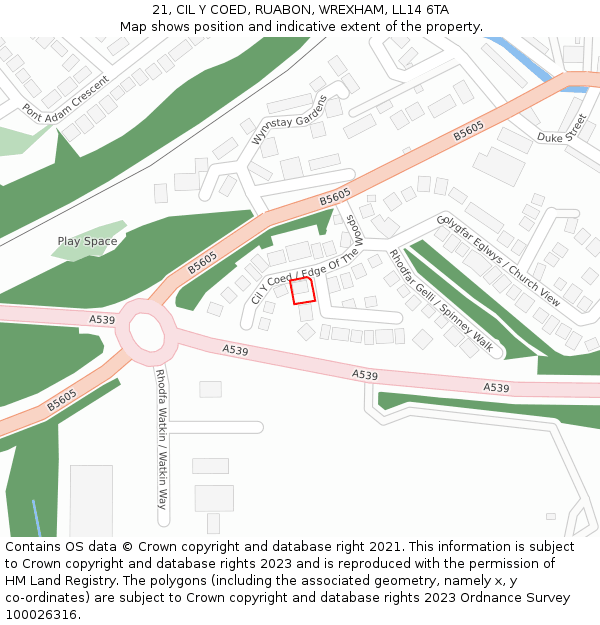 21, CIL Y COED, RUABON, WREXHAM, LL14 6TA: Location map and indicative extent of plot