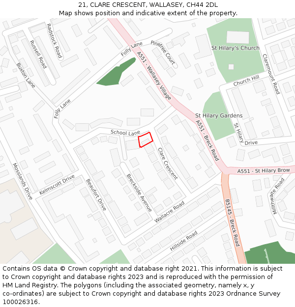 21, CLARE CRESCENT, WALLASEY, CH44 2DL: Location map and indicative extent of plot