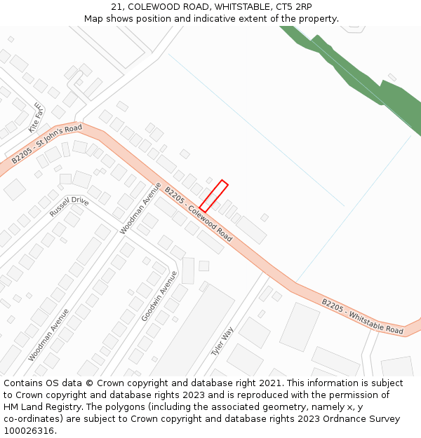 21, COLEWOOD ROAD, WHITSTABLE, CT5 2RP: Location map and indicative extent of plot