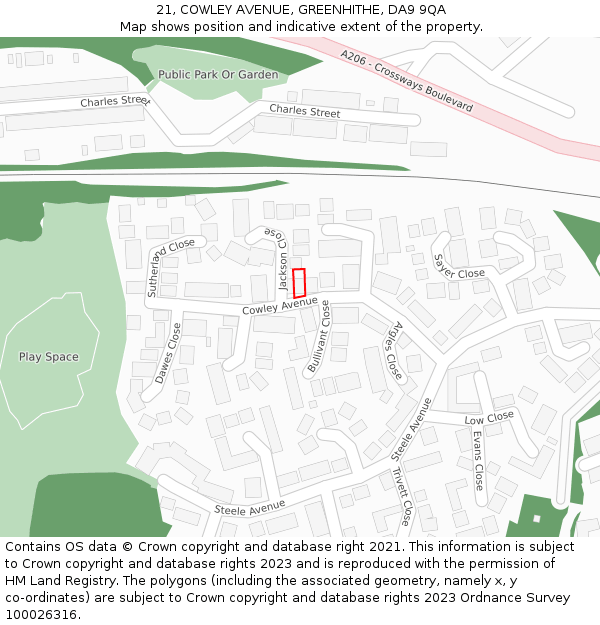 21, COWLEY AVENUE, GREENHITHE, DA9 9QA: Location map and indicative extent of plot