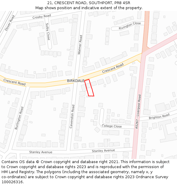 21, CRESCENT ROAD, SOUTHPORT, PR8 4SR: Location map and indicative extent of plot