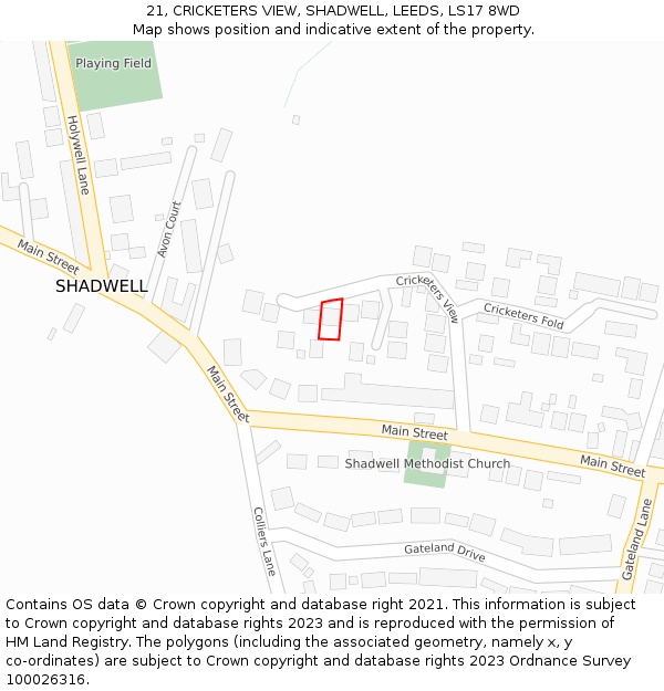 21, CRICKETERS VIEW, SHADWELL, LEEDS, LS17 8WD: Location map and indicative extent of plot