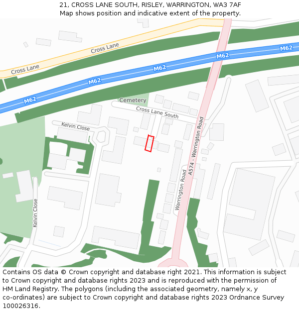 21, CROSS LANE SOUTH, RISLEY, WARRINGTON, WA3 7AF: Location map and indicative extent of plot