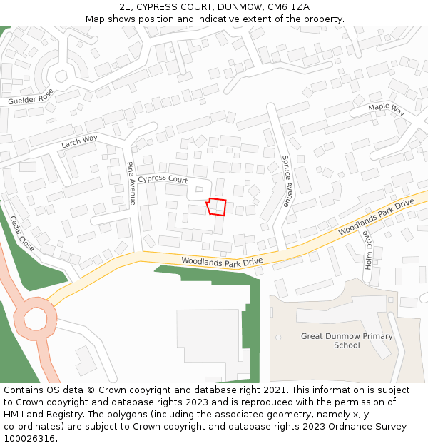 21, CYPRESS COURT, DUNMOW, CM6 1ZA: Location map and indicative extent of plot