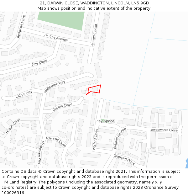 21, DARWIN CLOSE, WADDINGTON, LINCOLN, LN5 9GB: Location map and indicative extent of plot