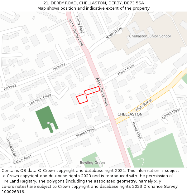 21, DERBY ROAD, CHELLASTON, DERBY, DE73 5SA: Location map and indicative extent of plot