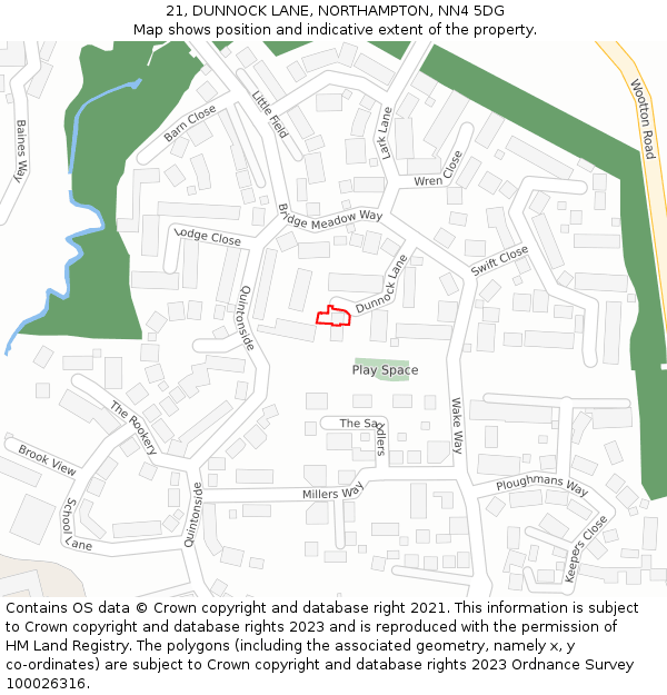 21, DUNNOCK LANE, NORTHAMPTON, NN4 5DG: Location map and indicative extent of plot