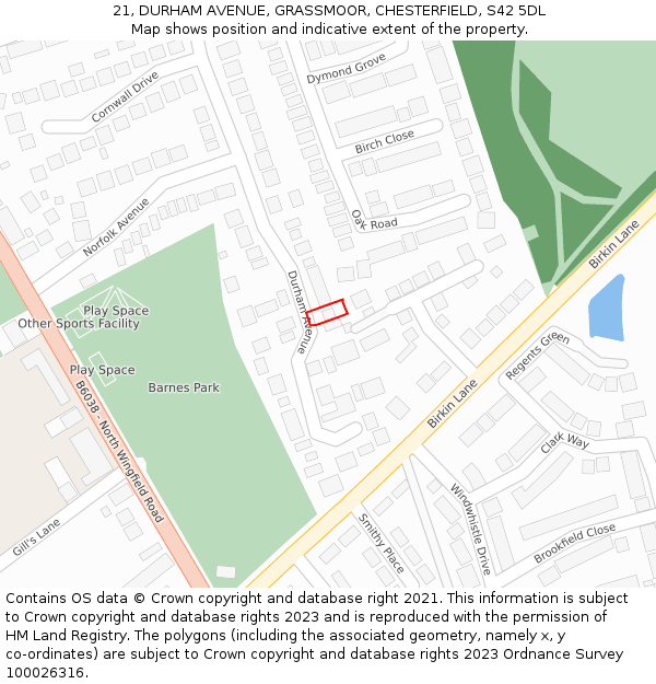 21, DURHAM AVENUE, GRASSMOOR, CHESTERFIELD, S42 5DL: Location map and indicative extent of plot