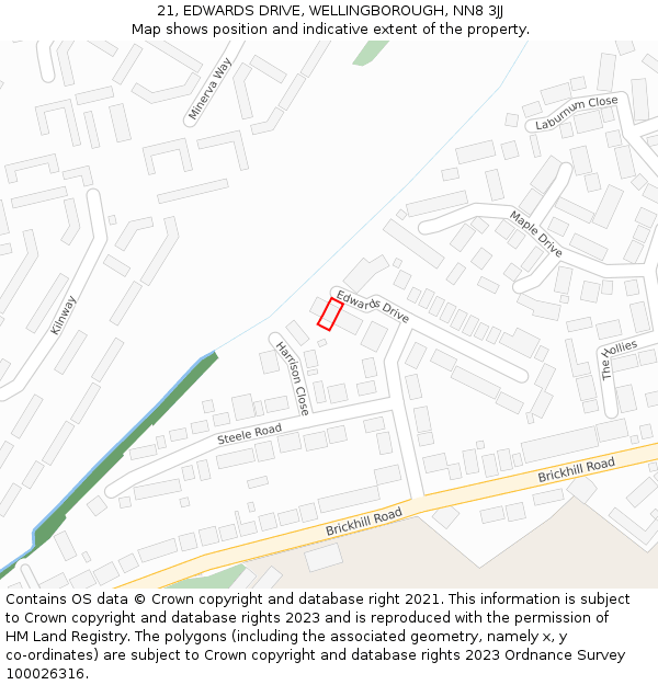 21, EDWARDS DRIVE, WELLINGBOROUGH, NN8 3JJ: Location map and indicative extent of plot