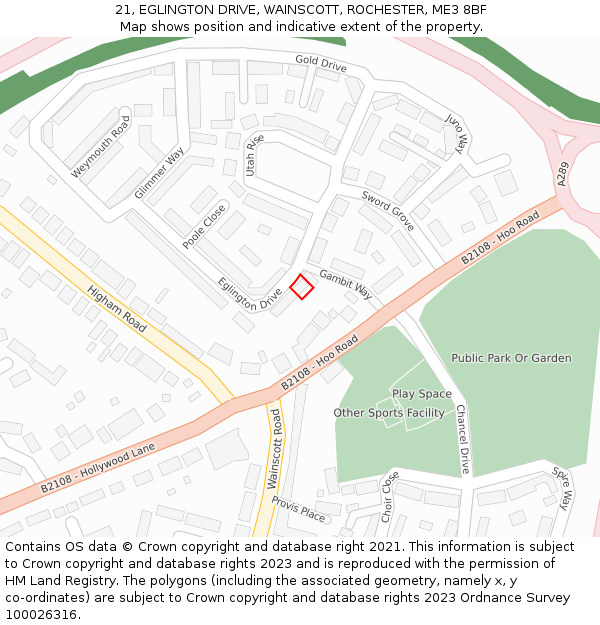 21, EGLINGTON DRIVE, WAINSCOTT, ROCHESTER, ME3 8BF: Location map and indicative extent of plot