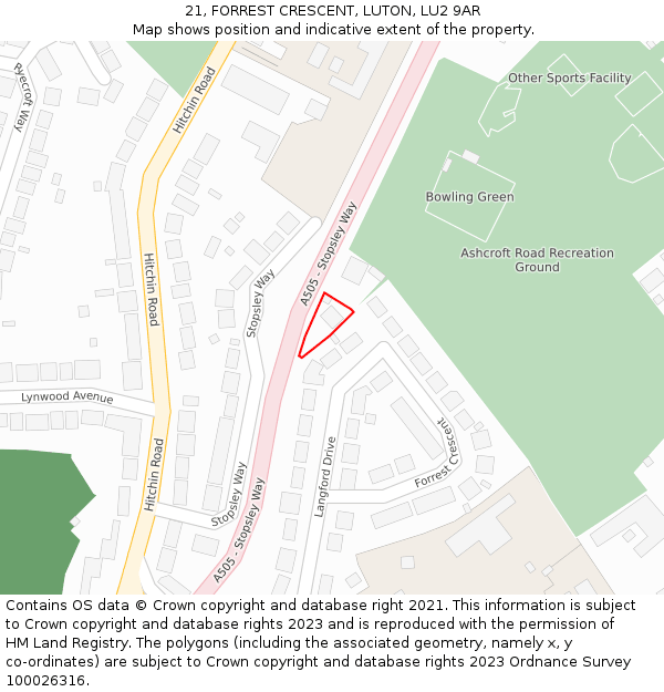 21, FORREST CRESCENT, LUTON, LU2 9AR: Location map and indicative extent of plot