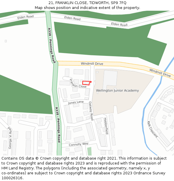 21, FRANKLIN CLOSE, TIDWORTH, SP9 7FQ: Location map and indicative extent of plot